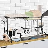 Qimh Adjustable Over The Sink Dish Drying Rack for Kitchen Organize Storage Space Saver Shelf Holder with Utility Hooks…