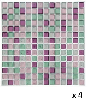 4 Teiliges Set Aus Selbstklebendem Mosaik Fur Badezimmer Kacheln Oder Kuchenanrichte 1 M Flache Farbe Pflaume Rosa Grun Und Grau Amazon De Baumarkt