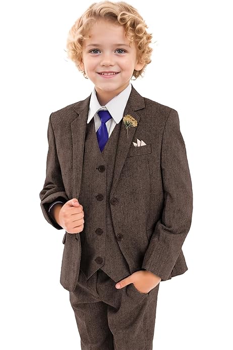 Brown Suit For Boys Boys Piece Brown Herringbone Tweed Suit