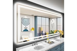 AWANDEE 84x40 LED Bathroom Mirror with Lights, Backlit + Front Lit, Anti-Fog Lighted Mirror for Bathroom Wall, Dimmable LED Lighted Vanity Mirror with 3 Colors, Memory, Shatter-Proof, Tempered Glass