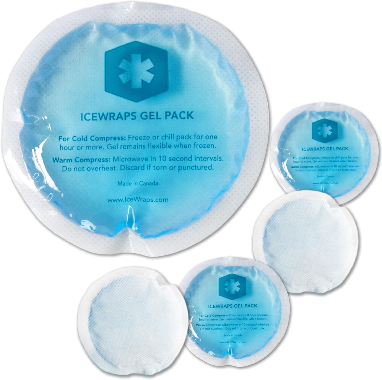ICEWRAPS Reusable Gel Ice Packs with Cloth Backing - Hot Cold Pack for Kids Injuries, Breastfeeding, Wisdom Teeth, First Aid - Round 5 Pack: Health & Personal Care