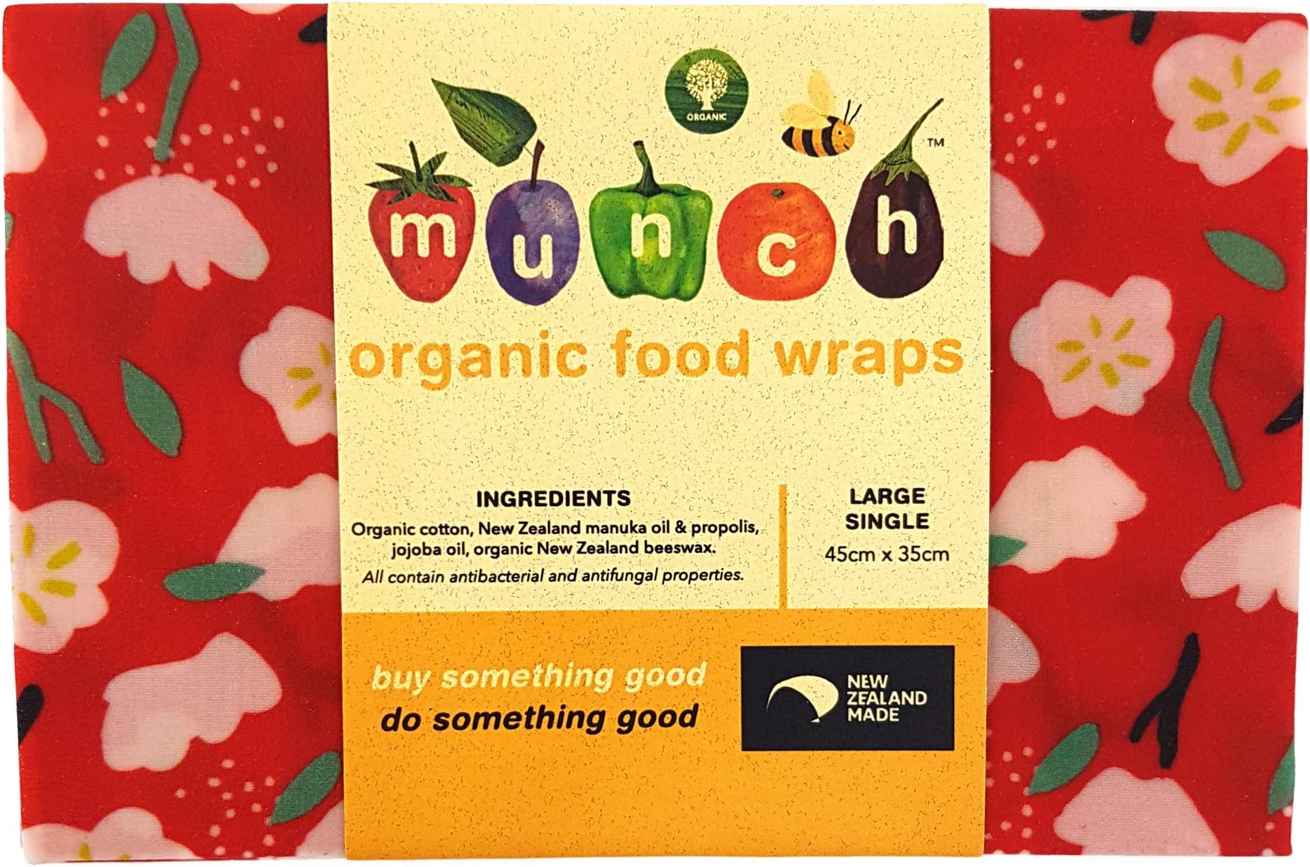 Beeswax Reusable Food Storage Wraps Munch (Beeswax Wrap Medium, 2 Pack) Handmade New Zealand, Biodegradable, Sustainable, Eco Friendly Lunch Bag, Bowl Cover Sheets, Cotton Storage, Washable, Reusable