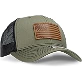 Leather Patch Hat for Men - Richardson 112 Trucker Hat w/Full-Grain Leather Patch, Laser-Engraved, Machine-Stitched