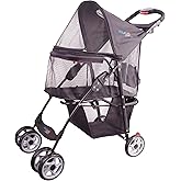 FOURPAW Full-Window pet Stroller 4 Wheels for Cats &amp; Dogs, with Storage Basket,Cup Holder, Travel Puppy/Cats Stroller.