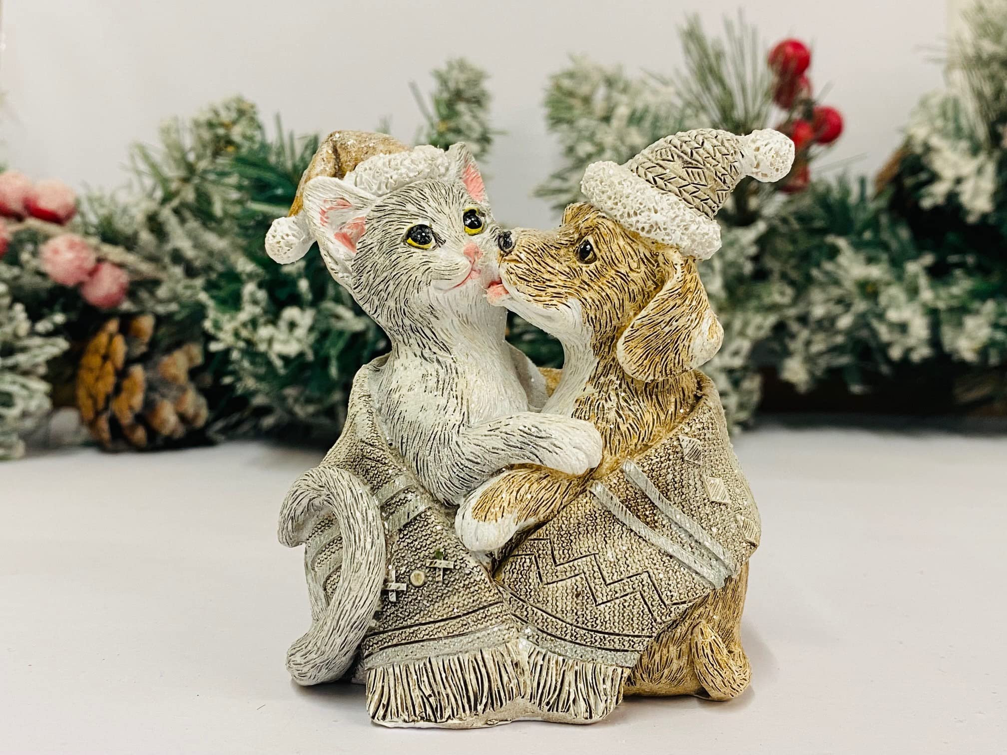 Mezzaluna Gifts Grey Cat & Brown Dog Pair Christmas Animal Ornament