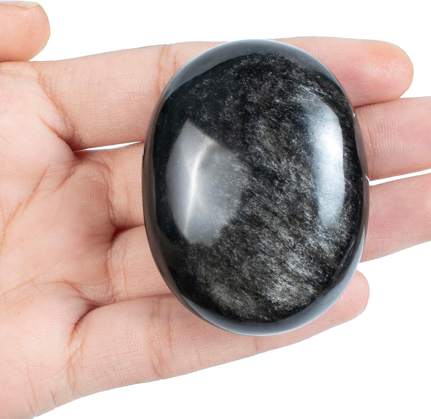 Indoor Fountains & Accessories - Crocon 50mm Silver Obsidian Large Oval Palm Stone 900+ Carats Pocket Massage Worry Stones for Natural Body Chakra Balancing Reiki Healing Stones and Crystal Grid Healing Massage Spa Energy Crystals