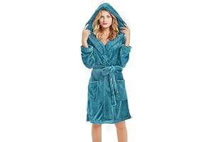 U2SKIIN Women Hooded Plush Robe, Short Womens Fleece Robes With Hood Soft Warm Spa Bathrobe