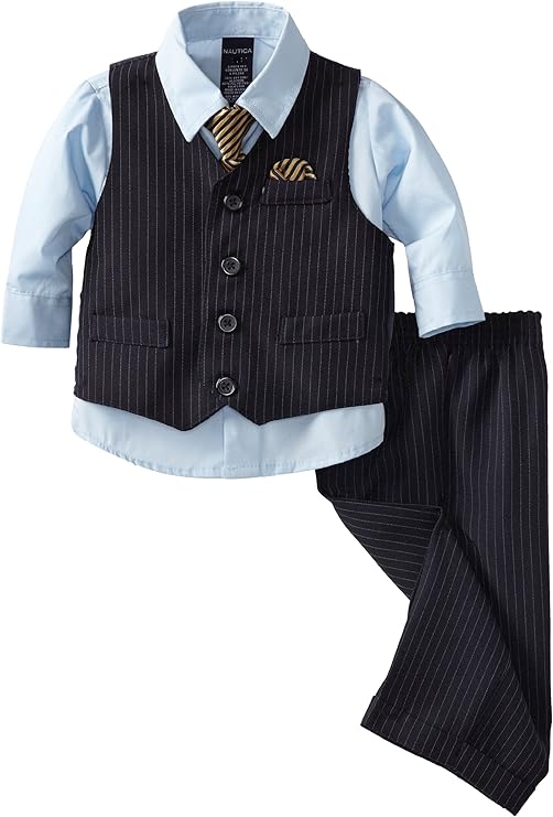 Nautica Dress Up Baby Boys' 4 Piece Basic Stripe Vest Set