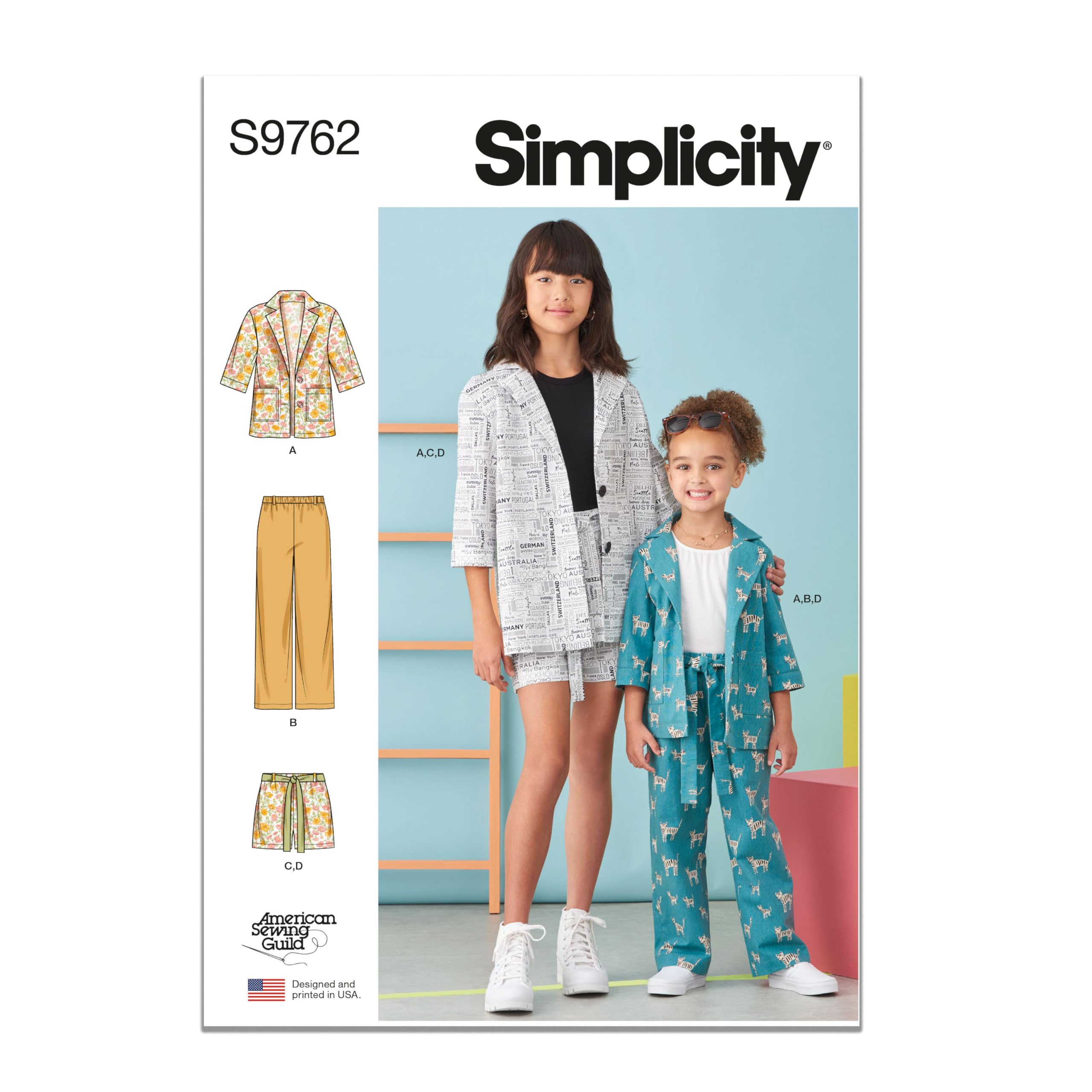 SIMPLICITY SS9762K5 Children's and Girls' Jacket, Trousers and Shorts for American Sewing Guild K5 (7-8-10-12-14)