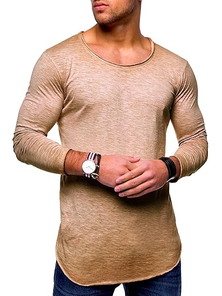 behype. Herren Oversize Longsleeve Langarm T-Shirt Rundhals O-Neck Ausschnitt 30-0015