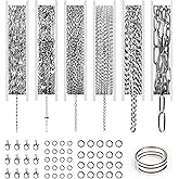 Qoroos 6 PCS 52.5 FT 304 Stainless Steel Chain for Jewelry Making Silver Paperclip Chain for Jewelry Making Bracelet Chains with Lobster Clasp and Jump Rings for DIY Necklace
