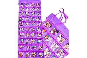 HOME4 LOL Toys Hanging Over The Door Storage Organizer Carrying Travel, 40 Clear View Pockets, Roll Up, for Small Dolls, Cars, Jewelry, Hair Accessories, Arts & Crafts, Bead, Sewing and More (Purple)