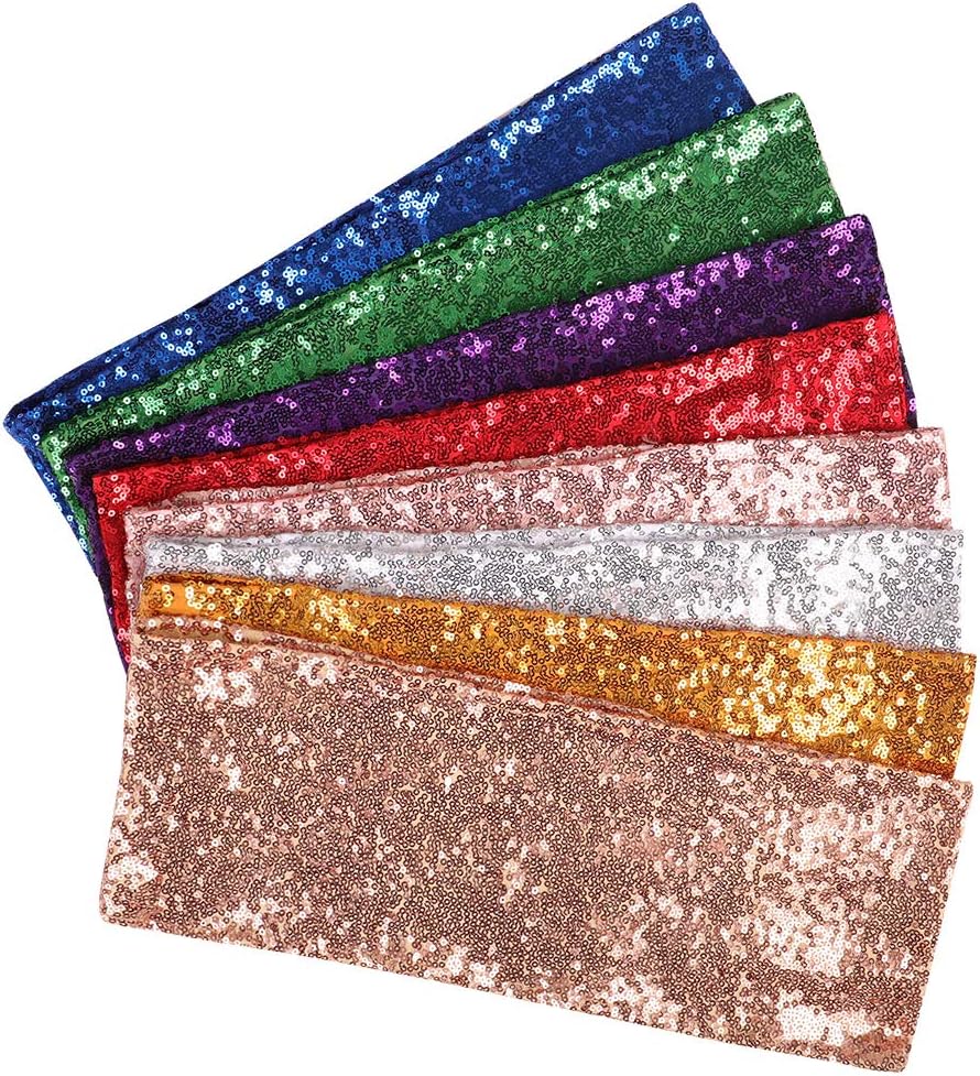 ANMINY Pack of 10 Sequin Chair Sashes Decorative All Around Sequins Stretch Sash Band for Chair Cover Romantic Wedding Party Festival Home Decor Ceremony Banquet Hotel Event Reception, Royal Blue: Kitchen & Dining