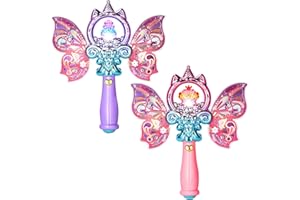 EZVYAO Light Up Princess Magic Wand for Kids Girls, Illuminating Fairy Toys with Sound, Birthday Party Favors Cosplay Costume Accessories for Little Girls, Purple & Pink, 2PCS