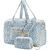 Large Weekender Quilted Travel Bags - Floral Quilted Duffle Bag, Hospital Bag for Women Labor Delivery, Travel Duffel Bag with Shoe Compartment, Gym Tote Bags with Dry and Wet Separation (Set of 2)