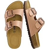 CUSHIONAIRE Lane Cork Footbed Sandals for Women – Comfortable Double Buckle Slip-On with Genuine Suede Footbed & Arch Support Slides for Women Footwear