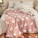 Happy Easter Rabbit Ultra-Soft Fluffy Microfiber Knitted Throw Blanket Super Cozy Lightweight Bed Blanket for Sofa Couch Bed Travel Pink 50"x60"