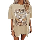 Nashville Music City T-Shirt for Women Country Music Oversized Shirt Rock Band Tshirt Vintage Guitar Graphic Tees Tops