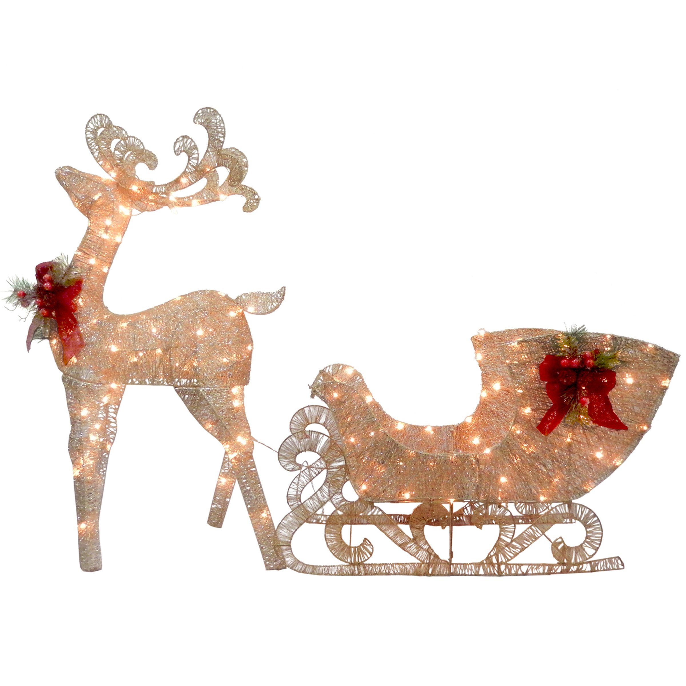 National Tree Reindeer and Santa’s Sleigh with LED Lights