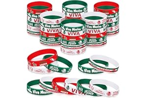 Siifert 48 Pcs Viva Mexico Silicone Bracelets Bulk Mexican Independence Day Party Decorations 16th September Supplies for Dia De La Independencia Party