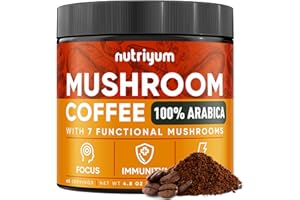 nutriyum Mushroom Coffee (65 Servings) - 500mg 7 Mushrooms Blend with Lion's Mane, Turkey Tail, Chaga, Cordyceps, Reishi Coffee - Alternative Blend Dark Roast Mushroom Coffee Instant for Energy