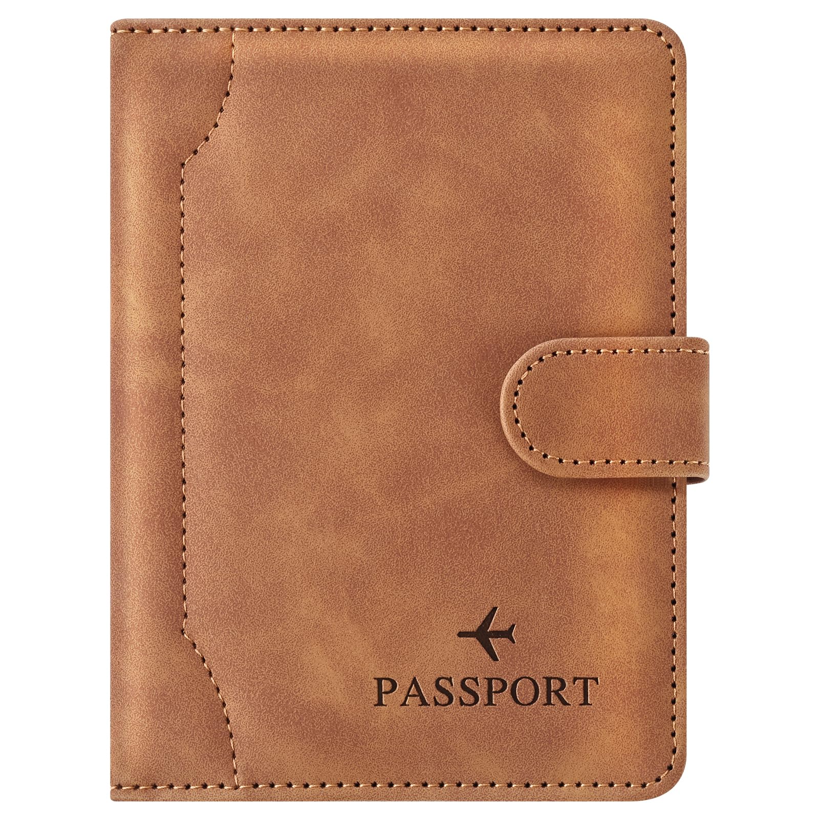 Herain Light Brown Passport Holder for Travel, Passport Wallet Cover Case Women Men Family Cruise Ship Essentials, RFID Passport Book Holders Travel Accessories Vacation Must Haves
