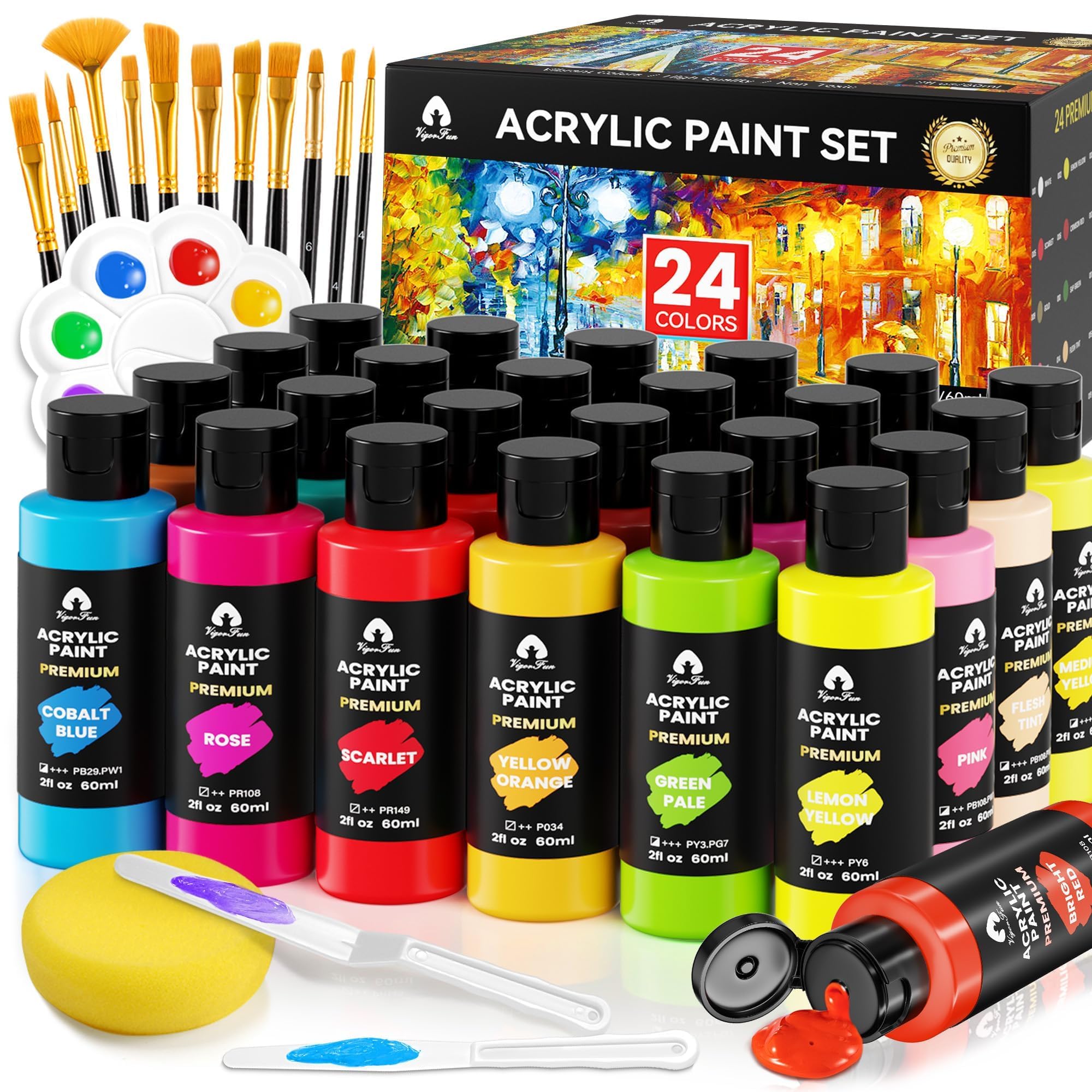 Acryl Glasfarben Set - 24 Farben Mit 6 Pinseln Für Fenster & Porzellan