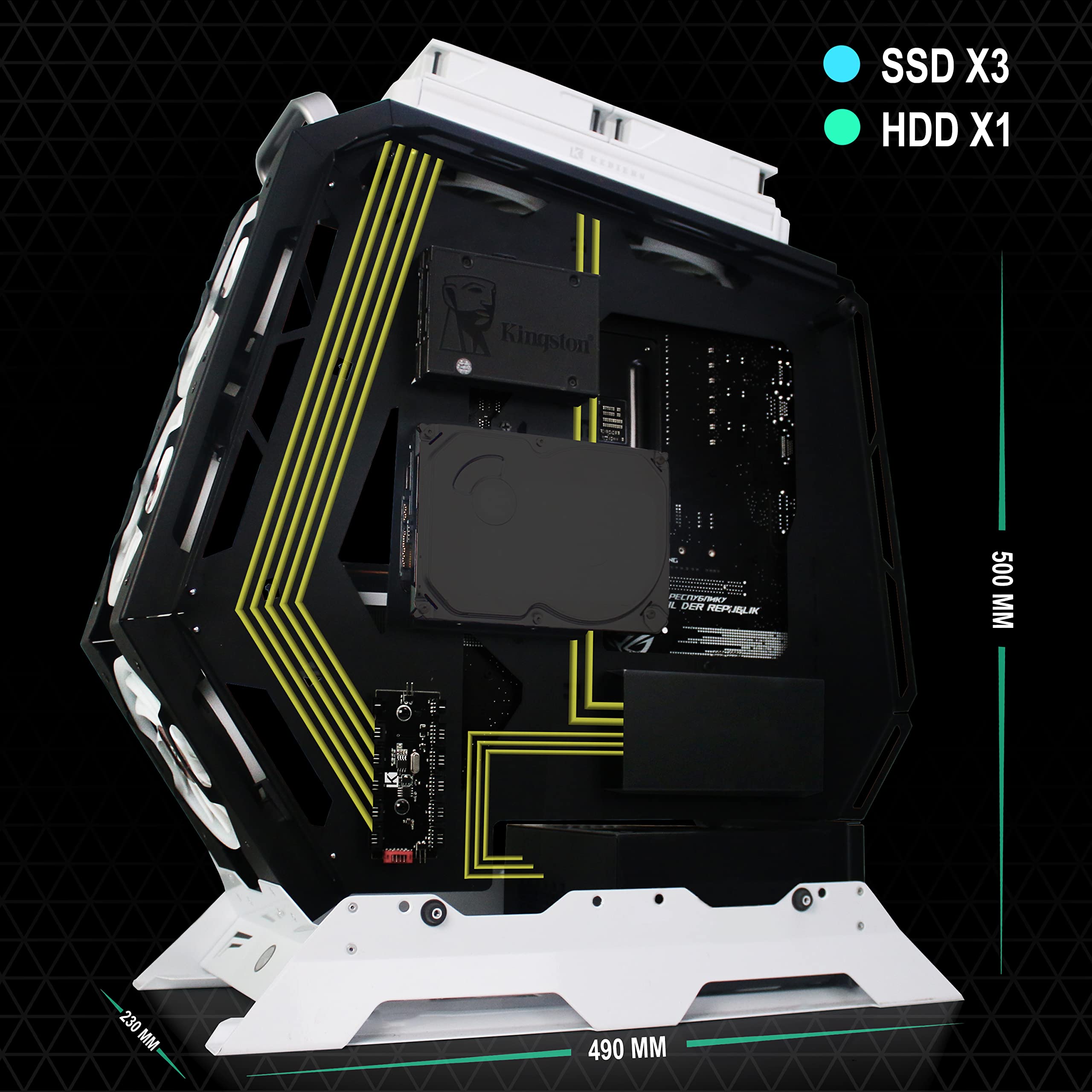 KEDIERS PC Case - ATX Tower Tempered Glass Gaming Computer Open Frame Case with 7 RGB Fans