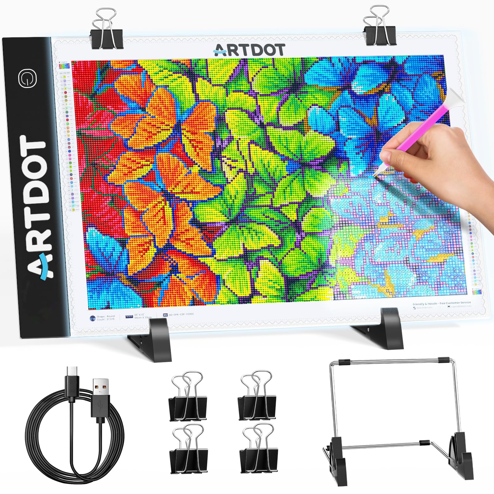 ARTDOT LED Light Pad for Diamond Painting Kit, A4 Light Board,Adjustable Brightness Light Table Box with Diamond Art Accessories Tools for 5D Diamond Art Project(23.5 x 33.5cm)
