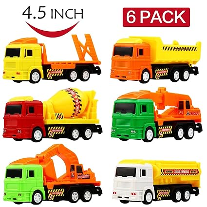 Clastik Construction Unbreakable ABS Plastic Friction Powered Kids Automobile Toy-Set - Dumper + JCB + Cement Mixer + Transport Truck Set -Set of 6