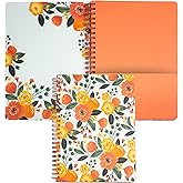 Steel Mill & Co Cute Mini Spiral Notebook, 8.25" x 6.25" Journal with Durable Hardcover and 160 Lined Pages, Orange Floral