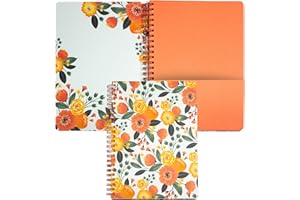 STEEL MILL AND CO. Steel Mill & Co Cute Mini Spiral Notebook, 8.25" x 6.25" Journal with Durable Hardcover and 160 Lined Pages, Orange Floral