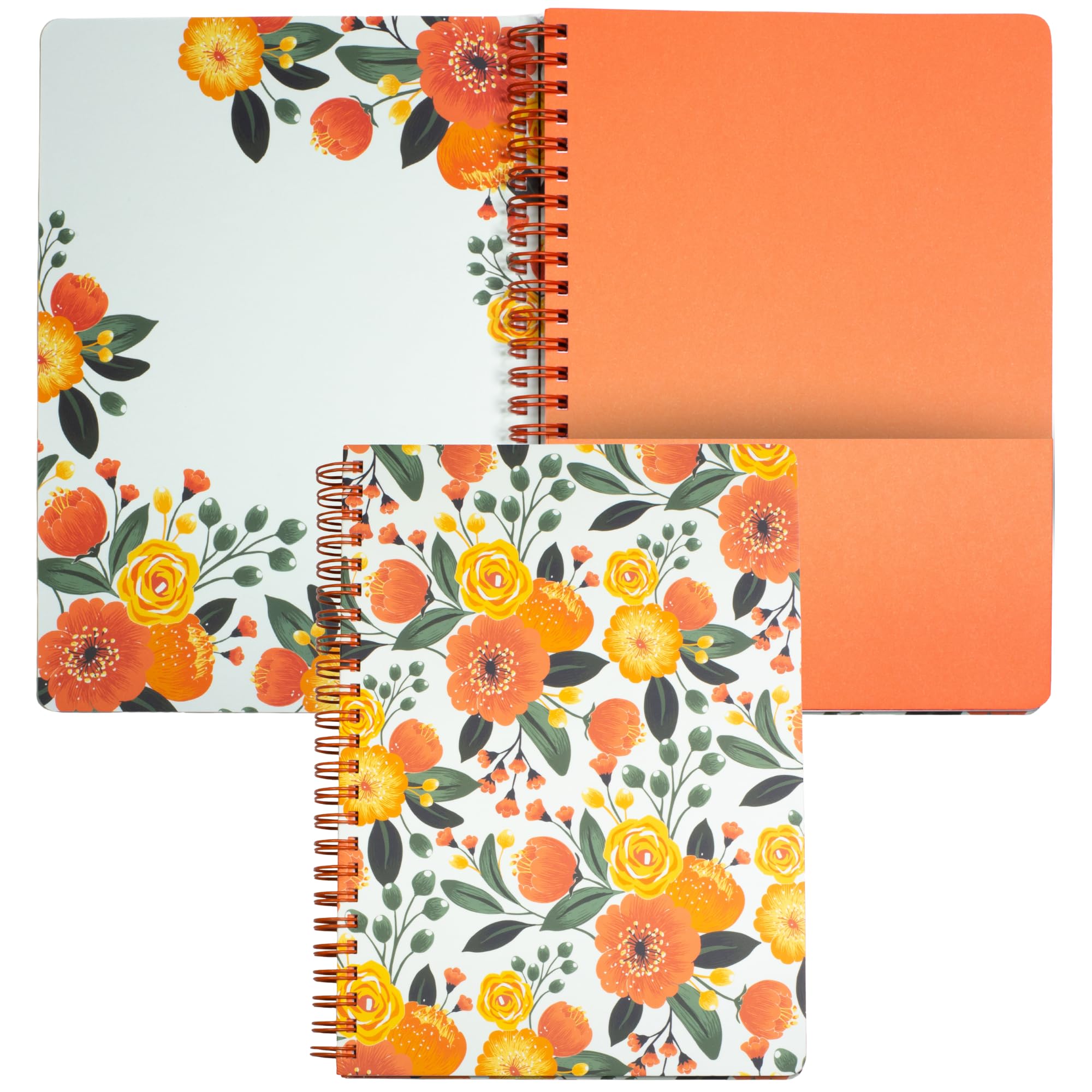Steel Mill & Co Cute Mini Spiral Notebook, 8.25" x 6.25" Journal with Durable Hardcover and 160 Lined Pages, Orange Floral