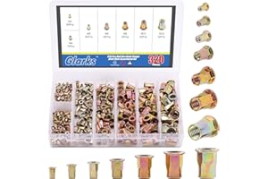 Glarks 320Pcs M3 M4 M5 M6 M8 M10 M12 Half Hex Body Flange Rivet Nuts Assortment Kit, Zinc Plated Carbon Steel Flat Head Threa