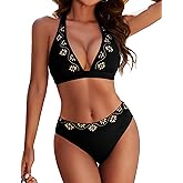 Zojuyozio Womens 2 Piece Bikini Set Cut Out Flower Swimsuit V Neck Push Up Halter Bathing Suit