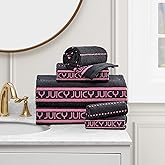 Juicy Couture Luxurious Plush Stripe 6-Piece Set - Black 100% Cotton Bath Towel Set - Soft and Stylish for Ultimate Comfort and Elegance