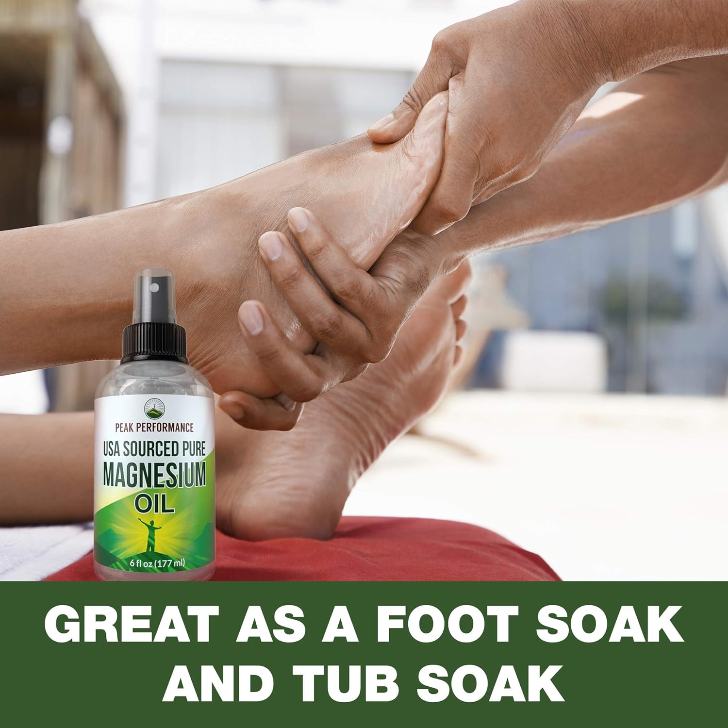 Pure Magnesium Oil Spray by Peak Performance. USA Sourced, USP Grade, Nemenhah Certified, Transdermal Magnesium Chloride Supplement for Topical Skin, Leg Cramps, Muscles Aches, Pain, Foot Tub Soak: Health & Personal Care