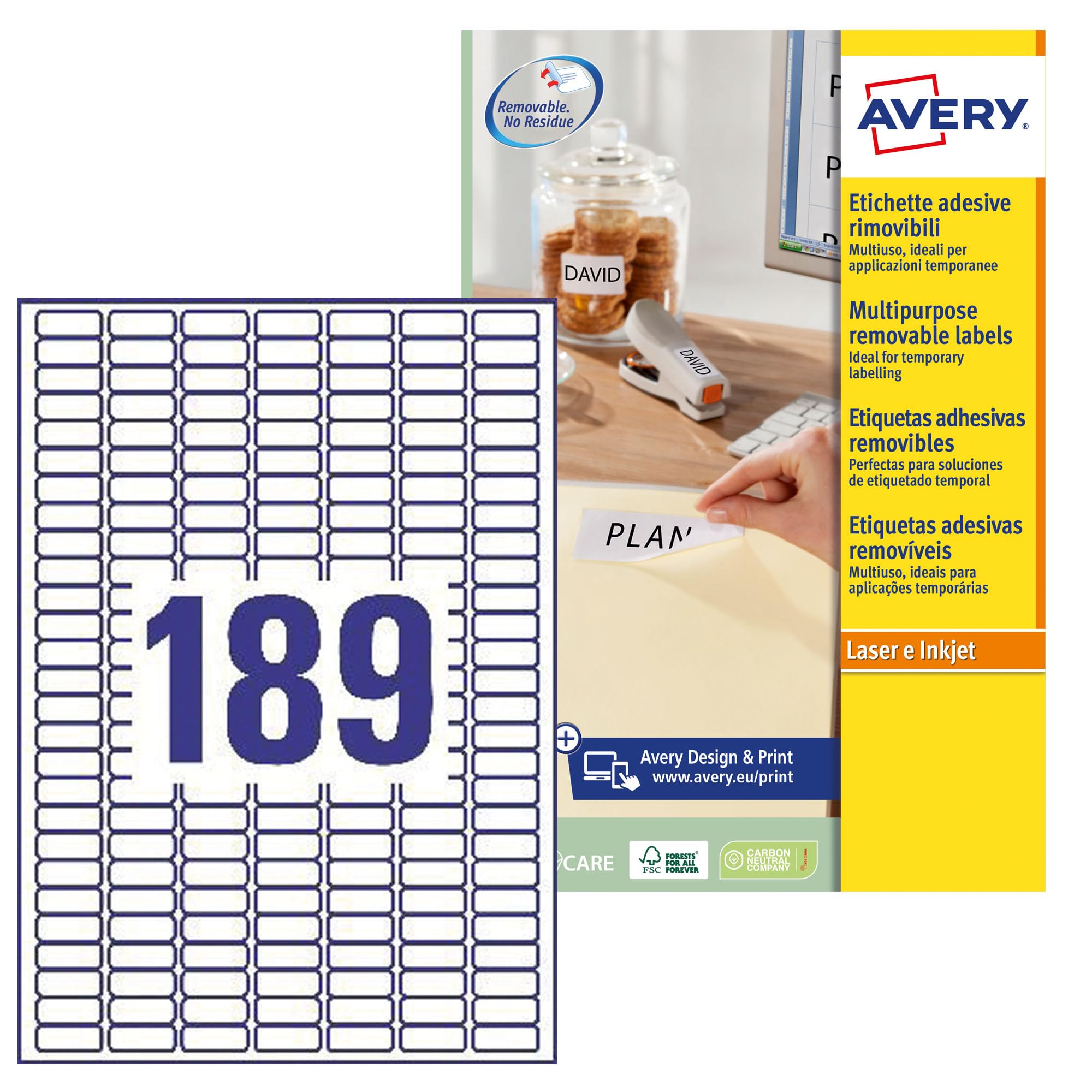 Avery Removable, Printable, Multi Purpose Labels, Multi Surface, 25.4 x 10 mm, White, 189 Labels per Sheet, 4725 Blank Labels per Pack (L4731REV-25)