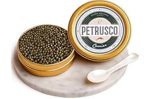 PETRUSCO River Beluga Hybrid - Premium Black Caviar - Fresh Gourmet Sturgeon Fish Roe in a Sealed Metal Tin 30g (1oz) - Rich, Buttery Flavor, Sustainably Sourced and Perfect for Fine Dining