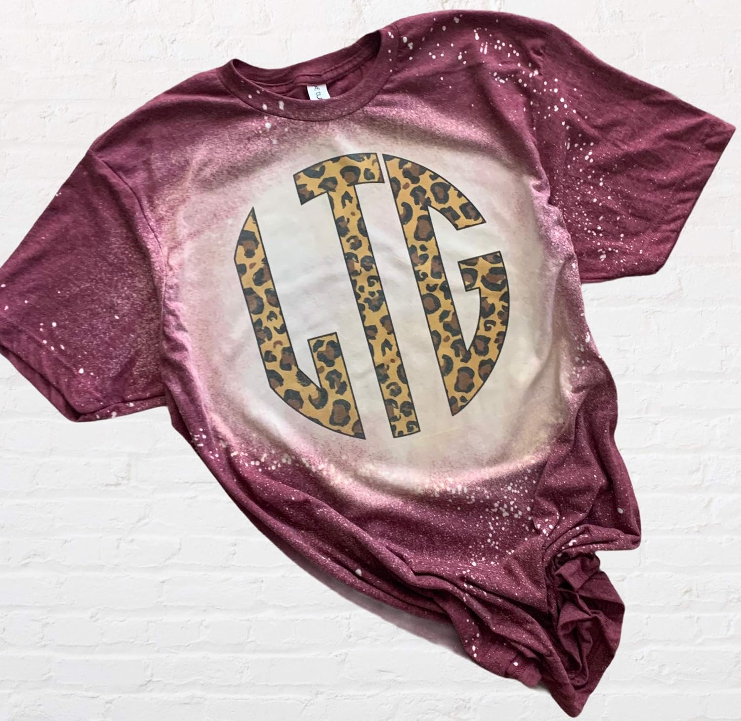 Cheetah Print Monogram Bleached TShirt Sublimated Handmade Handmade