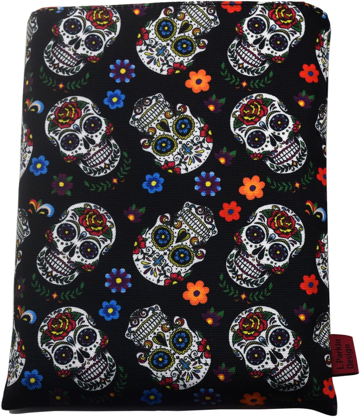 LParkin, Book Cover Colorful Skull Design Medium Gift Idea 11x8.5 Inch Gifts for Book Lovers, Sugar Skull Book Sleeve