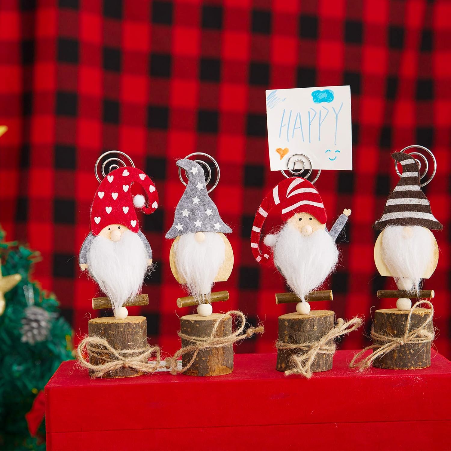 Set of 6 Christmas Swedish Tomte Card Holders- Xmas Plush Gnome Dolls Table Photo Holder in 4 Styles Wood Based Cartoon Clips for Memo Card Photo Xmas Table Display Deors Christmas Holiday Centerpiece: Home & Kitchen