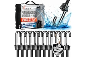 VBEST 24 Inch Bungee Cords with Hooks - 12 Piece Black Bungee Cords Heavy Duty Outdoor 2 ft