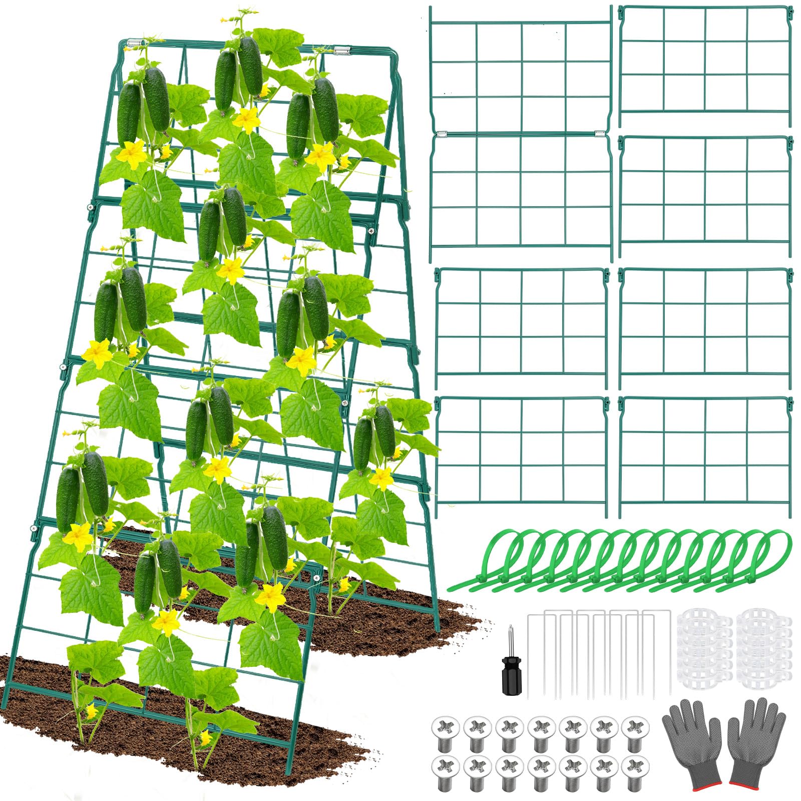 Photo 1 of 17 x 42 Inch Garden Trellis for Raised Beds Foldable Climbing Plant Support Cucumber Trellis Outdoor A-Frame Metal Vegetable Trellis with Garden Supplies for Grape Tomato Peas Flower
