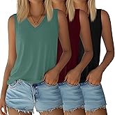 Riyiper 3 Pack Womens Tank Tops Sleeveless V Neck Casual Summer Side Slit Hem Basic Tee Shirt Loose Fit Trendy Outfits