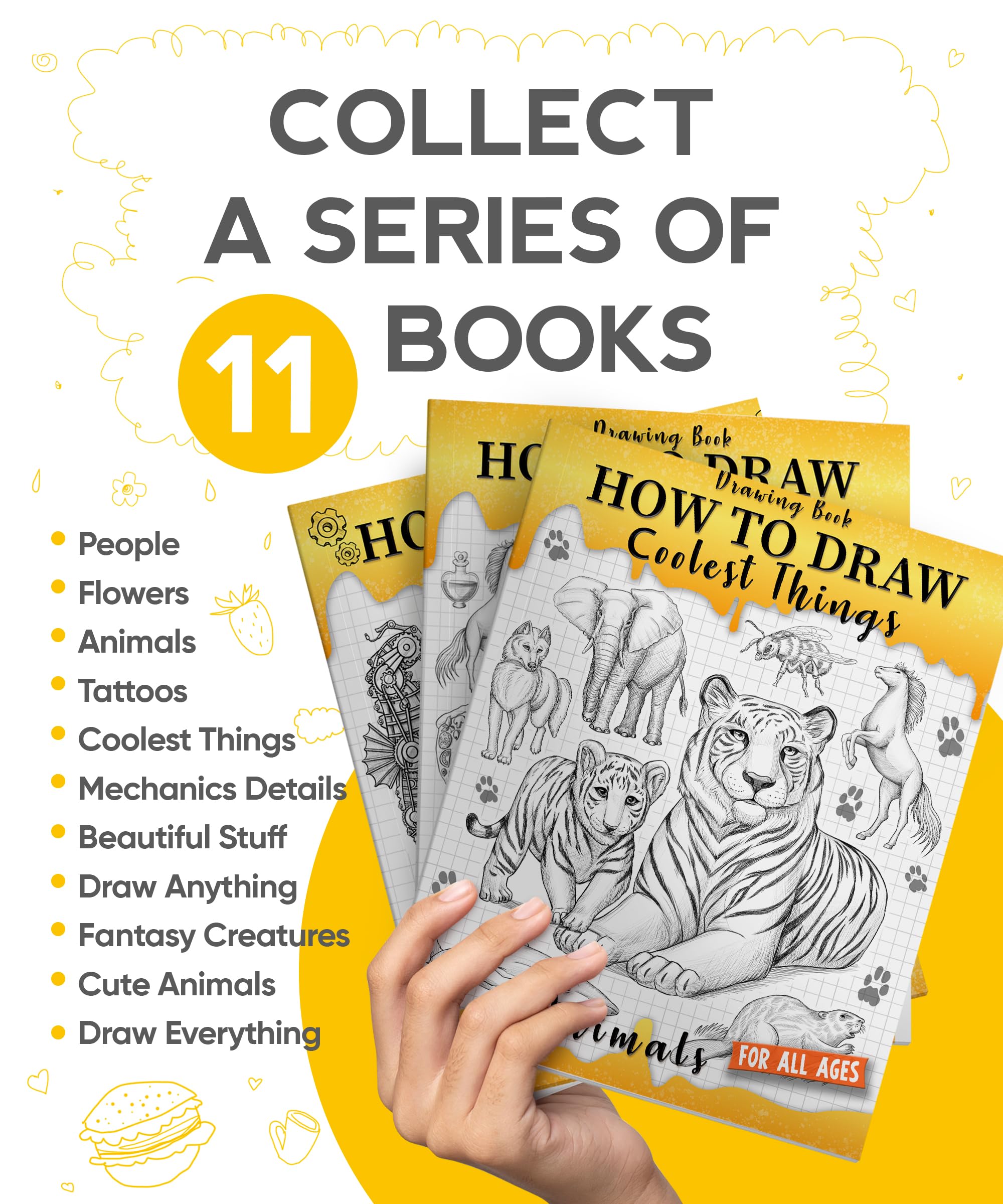 Drawing Book How to Draw Coolest Things Animals: Simple and Fun Drawing Guide that Teaches Kids How to Draw Step by Step. (Includes Animals Such as Dogs, Cats, Lions, Elephants, Dolphins, and More)