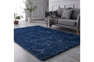 TABAYON Luxury Shag Area Rug, 3x5 Feet Navy Blue Rectangle Plush Fuzzy Rugs, Non-Slip Shaggy Furry Carpets for Kids Room Bedroom