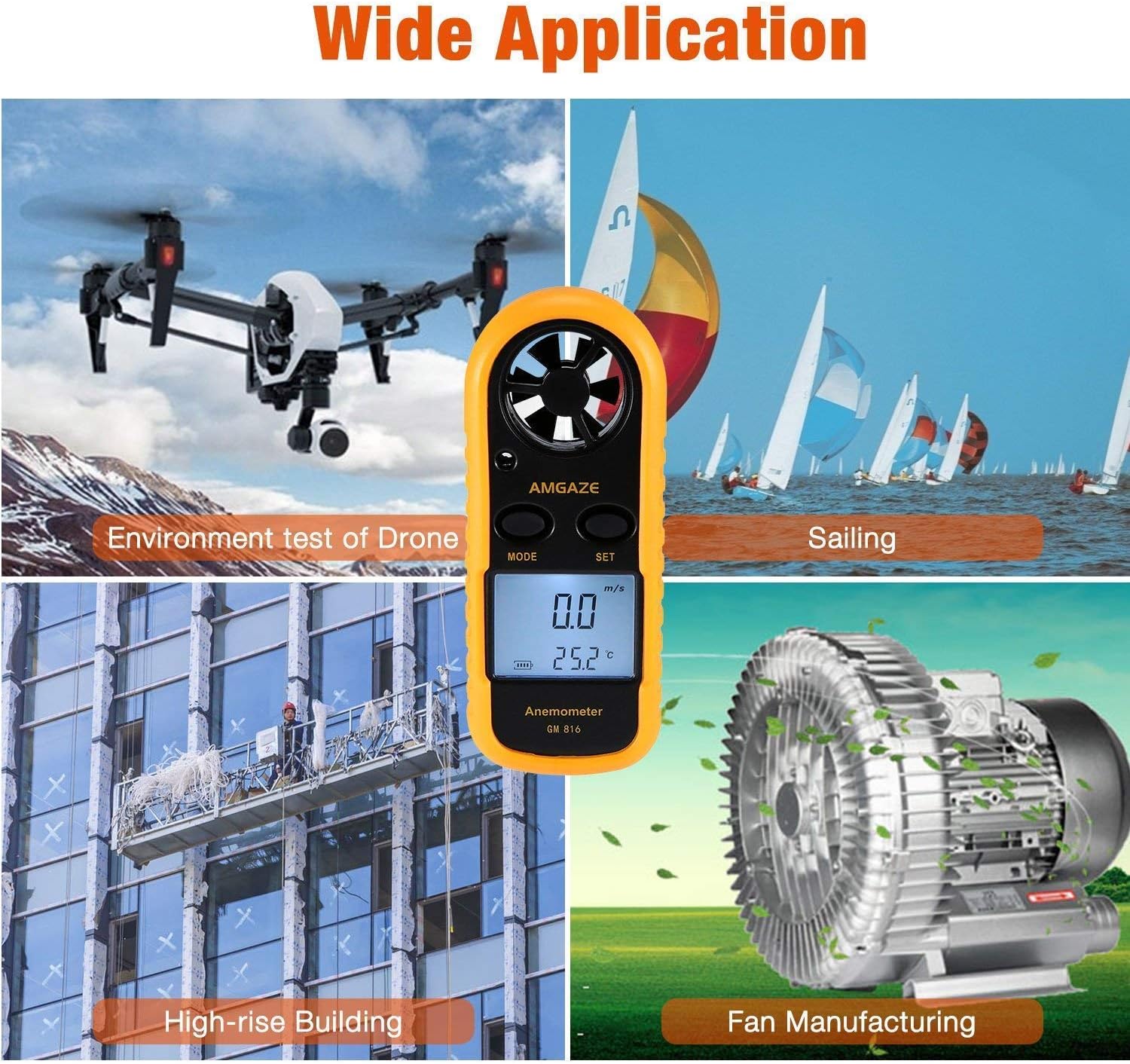 Amgaze Digital Anemometer LCD Wind Speed Gauge Handheld Air Flow Velocity Measurement Thermometer Device for RC Drones Helicopter Windsurfing Kite Flying Sailing Surfing Fishing (Battery Included) - Image 5