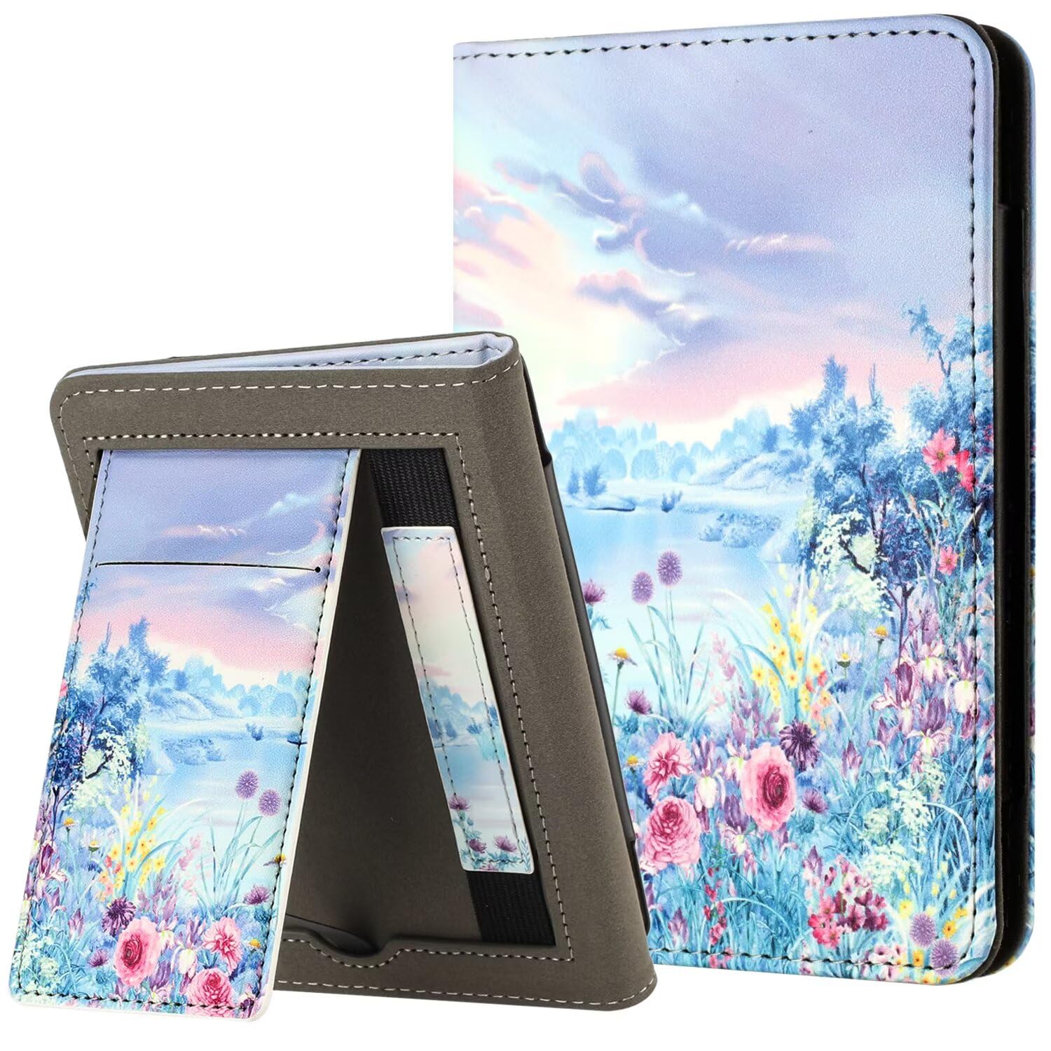 MOKASE for 6.8" Kindle Paperwhite 11th Generation 2021 Case (Model: M2L3EK / M2L4EK), PU Stand Hard Cover, Auto Wake/Sleep with Hand Strap for Kindle Paperwhite & Signature Edition, Purple Scenery