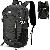 Outplea 25L Small Nylon Waterproof Hiking Backpack with Phone Pouch for Men, Lightweight Hiking Daypack with Breathable EVA Back Support,Black